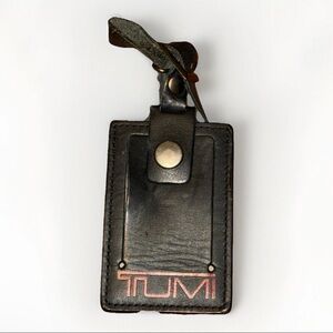 Tumi Luggage Tag Black Leather Red Logo Suitcase Backpack Hanging ID